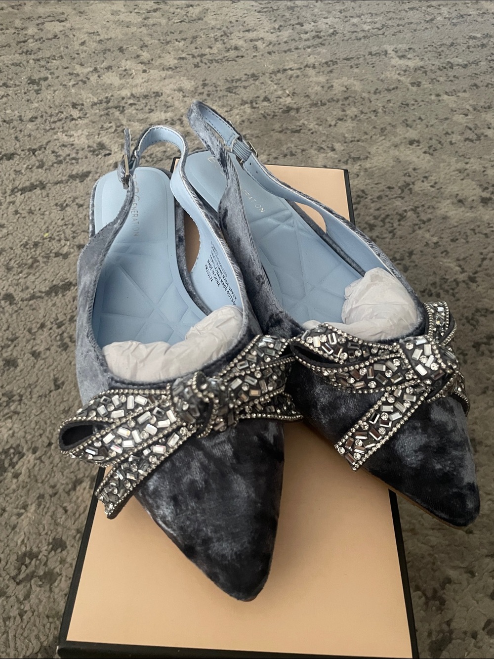 BCBGeneration Pointed Slingback Flats in Blue Velvet